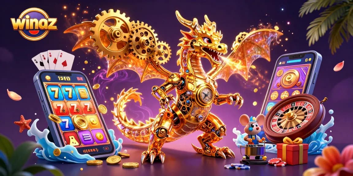 Engage with winaz's thrilling slot experience featuring a golden dragon and jackpot elements.