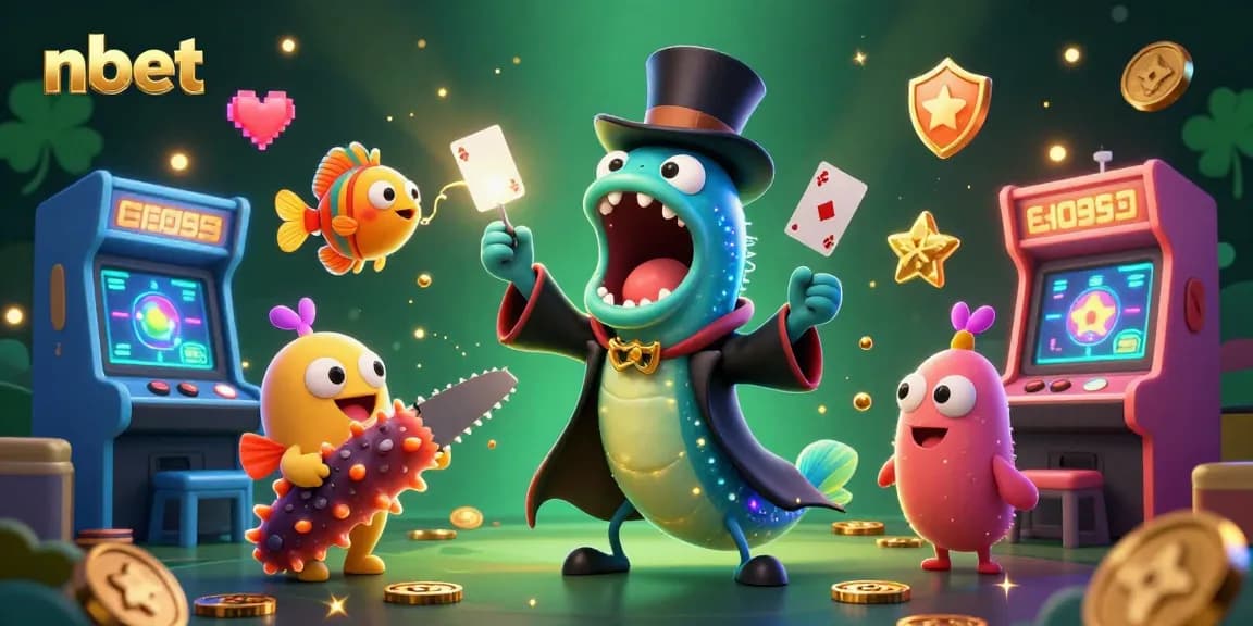 Experience captivating card tricks by nbet's unique deep-sea characters in a vibrant 3D casino scene.