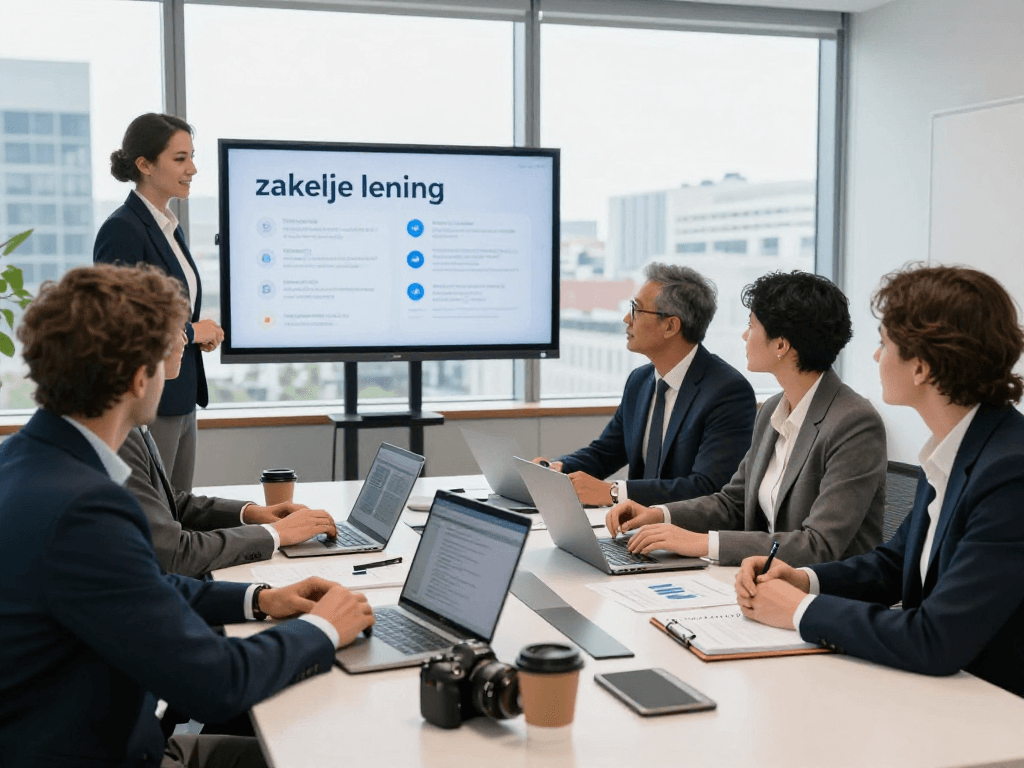 Professionals bespreken zakelijke lening opties in een moderne kantooromgeving.