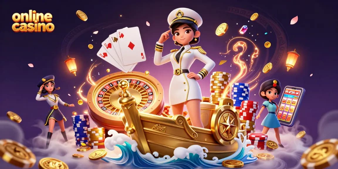 Engage with the vibrant online casino experience through a 3D illustration of dynamic gaming elements.