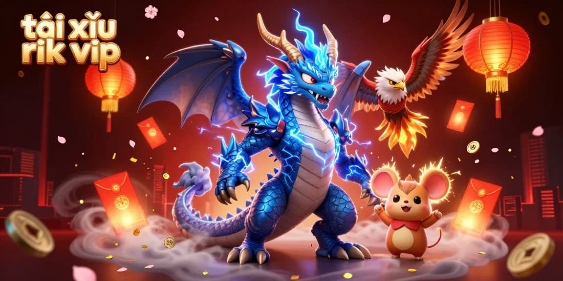 Capture the excitement of tài xỉu rik vip with a vibrant gambling scene featuring fantasy characters and casino elements.