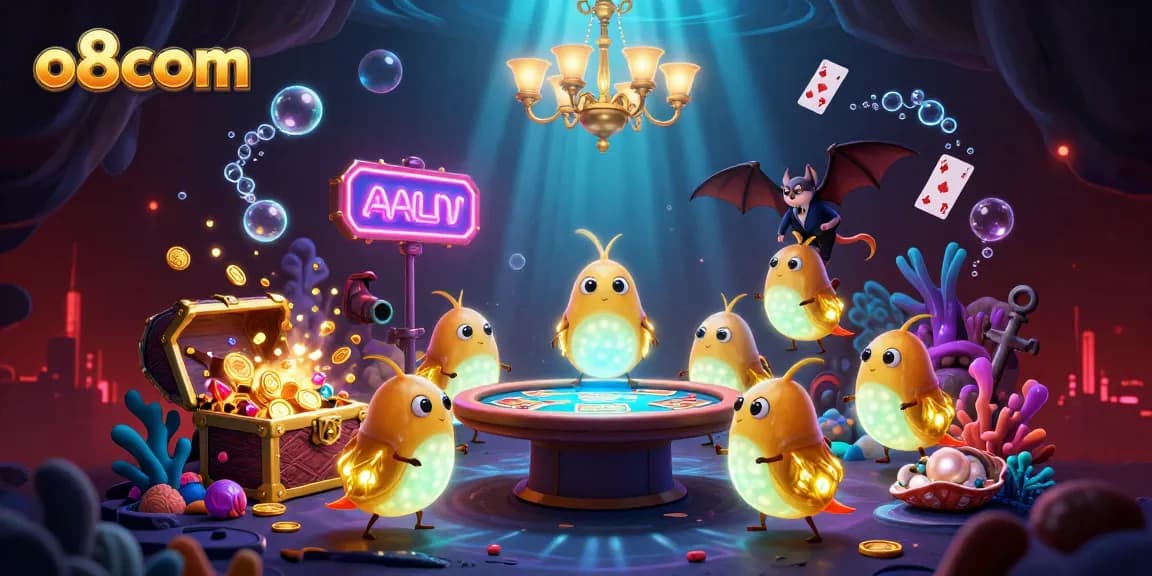 Experience the vibrant underworld of o8com's casino featuring glowing characters in an immersive gaming scene.