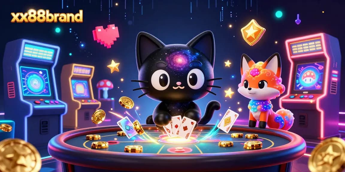 Engage with vibrant games at xx88brand casino, entertained by a cosmic black hole cat.