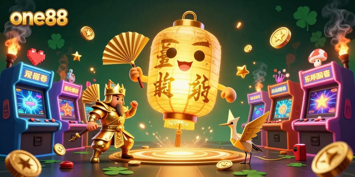 Engage in thrilling gameplay at one88 with a vibrant 3D casino scene filled with iconic symbols.