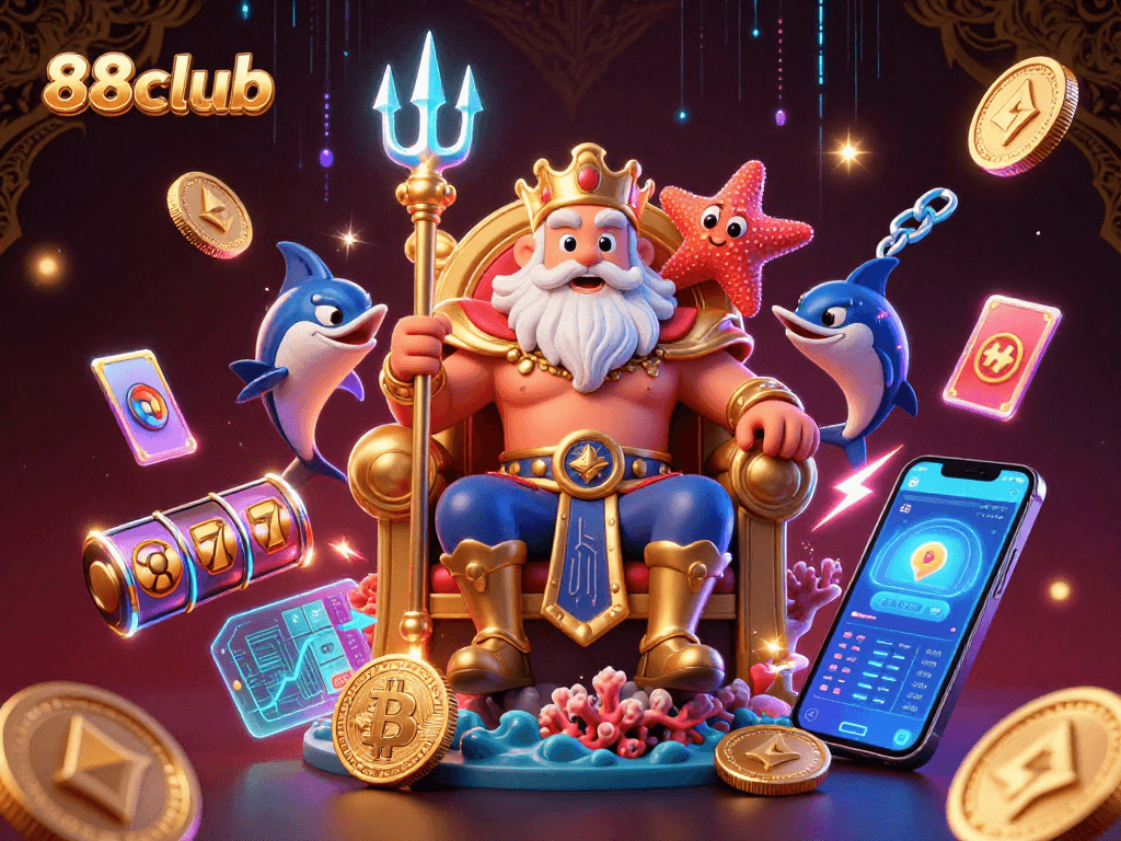 88club engages players in a vibrant slot adventure with treasures and neon elements.