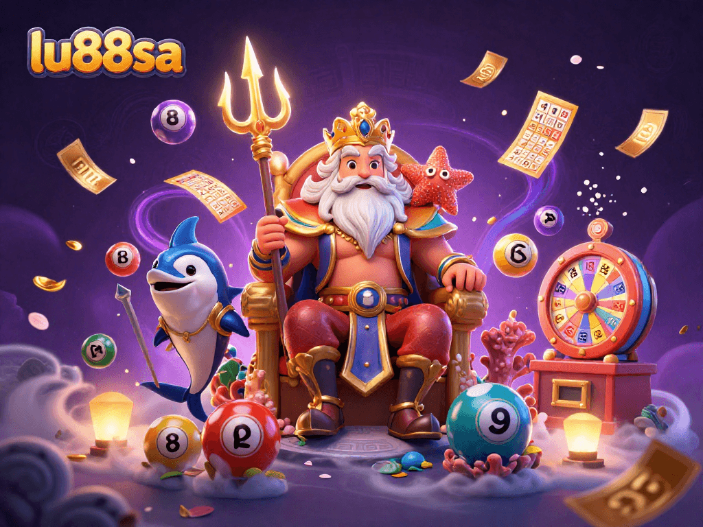 Experience vibrant excitement with lu88sa's 3D illustration of Neptune amidst lottery excitement.