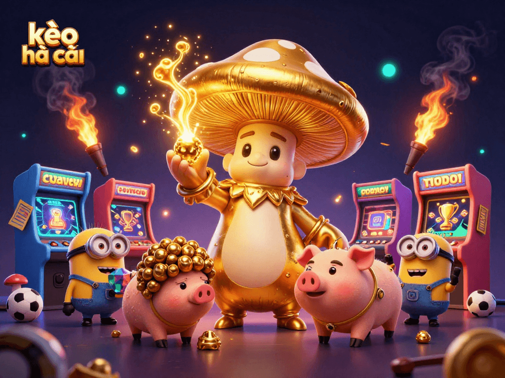 Engage with kèo nhà cái sports betting magic as a wizard turns treasures golden amid vibrant arcade features.