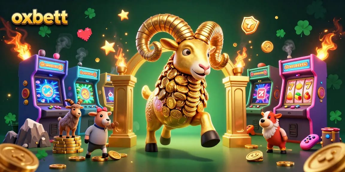 Experience thrilling action with oxbett's vibrant 3D casino adventure scene featuring a golden ram and dynamic gaming elements.
