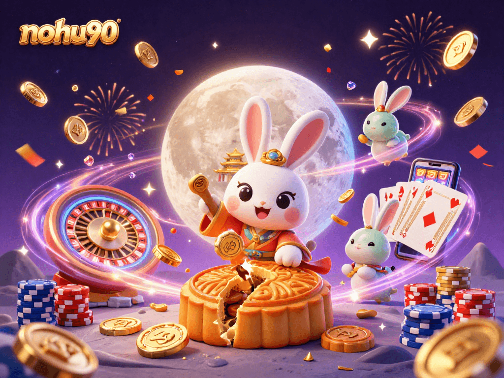 Engage with nohu90 as the moon rabbit reveals poker chips inside glowing mooncakes.