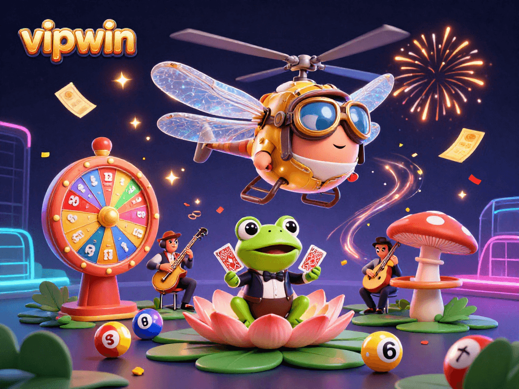 Experience the thrill of vipwin with a vibrant casino scene featuring dynamic elements and engaging characters.