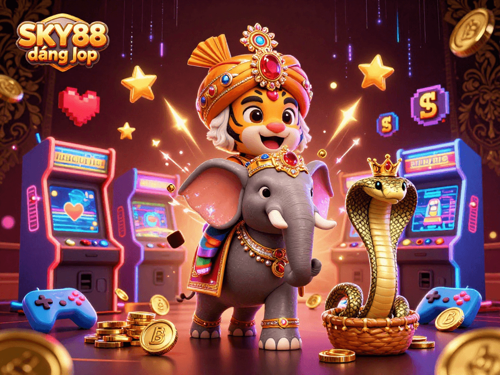Win big with exciting games at SKY88 đăng nhập, featuring vibrant casino themes and characters.