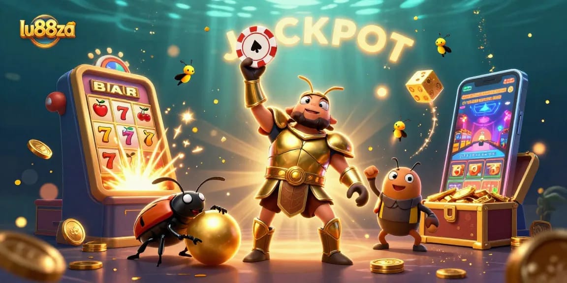 Experience the thrill of winning at lu88za with a lively 3D jackpot scene featuring colorful gaming elements.