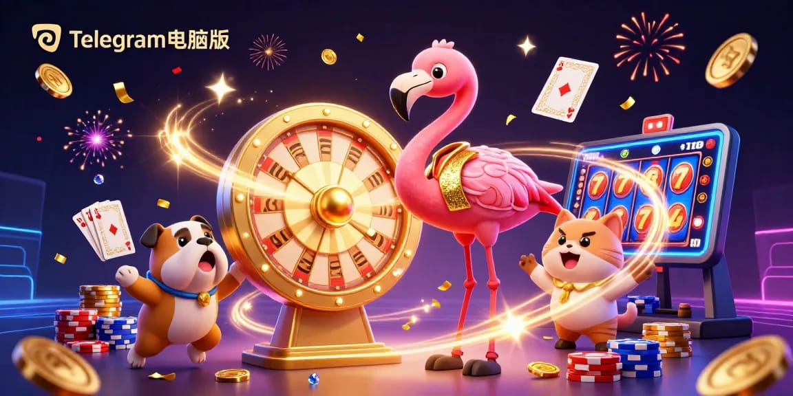 在Telegram电脑版上转动奖品轮，展现活力四射的赌场元素场景。