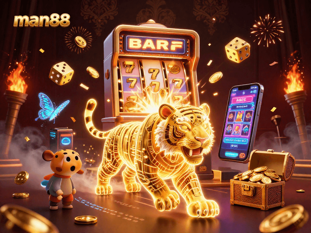 Experience thrilling action with man88's vibrant 3D casino scene featuring dazzling games and jackpots.