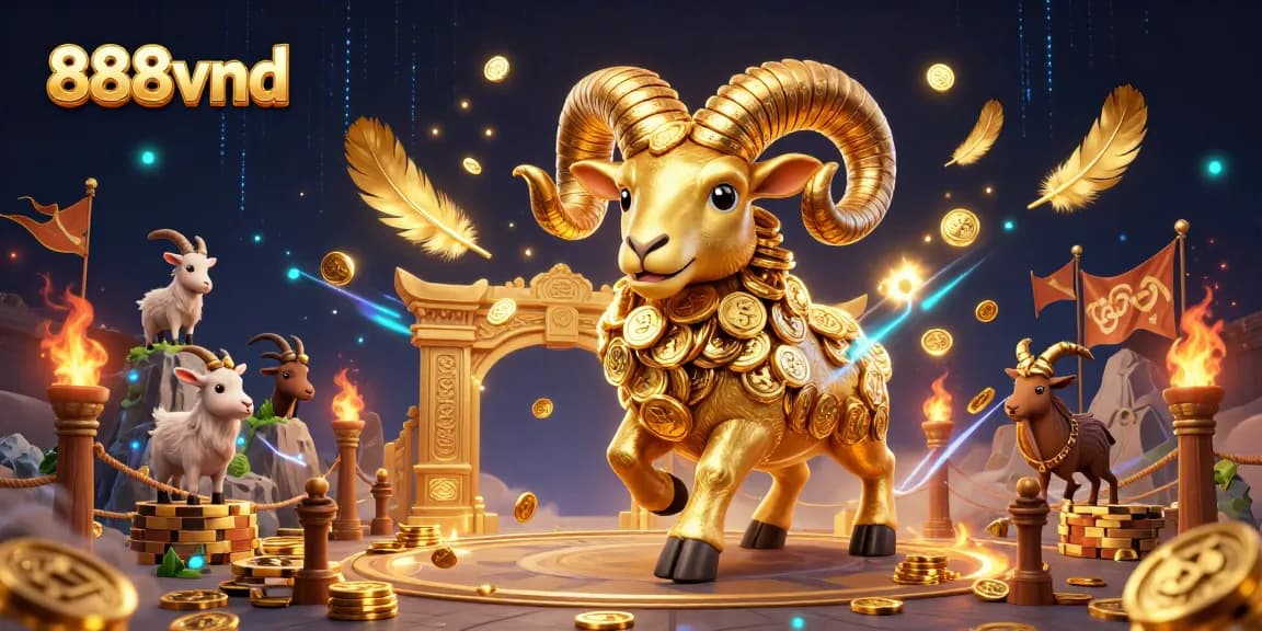 Join the excitement at 888vnd as the massive golden ram charges through a vibrant casino setting.