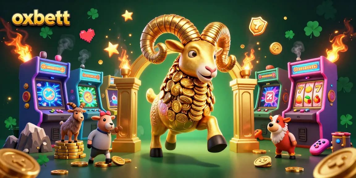 Experience thrilling action with oxbett's vibrant 3D casino adventure scene featuring a golden ram and dynamic gaming elements.