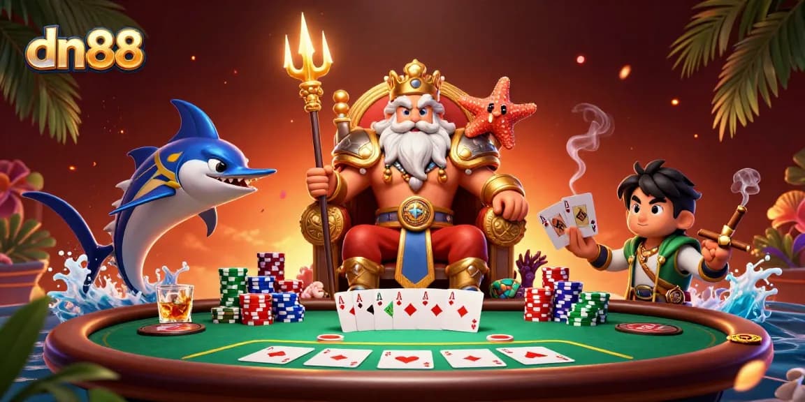 Experience thrilling gameplay at dn88 with colorful poker elements and energetic characters in a dynamic scene.