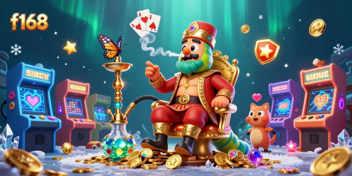 Experience f168's thrilling casino atmosphere through a vibrant illustration of gaming elements.