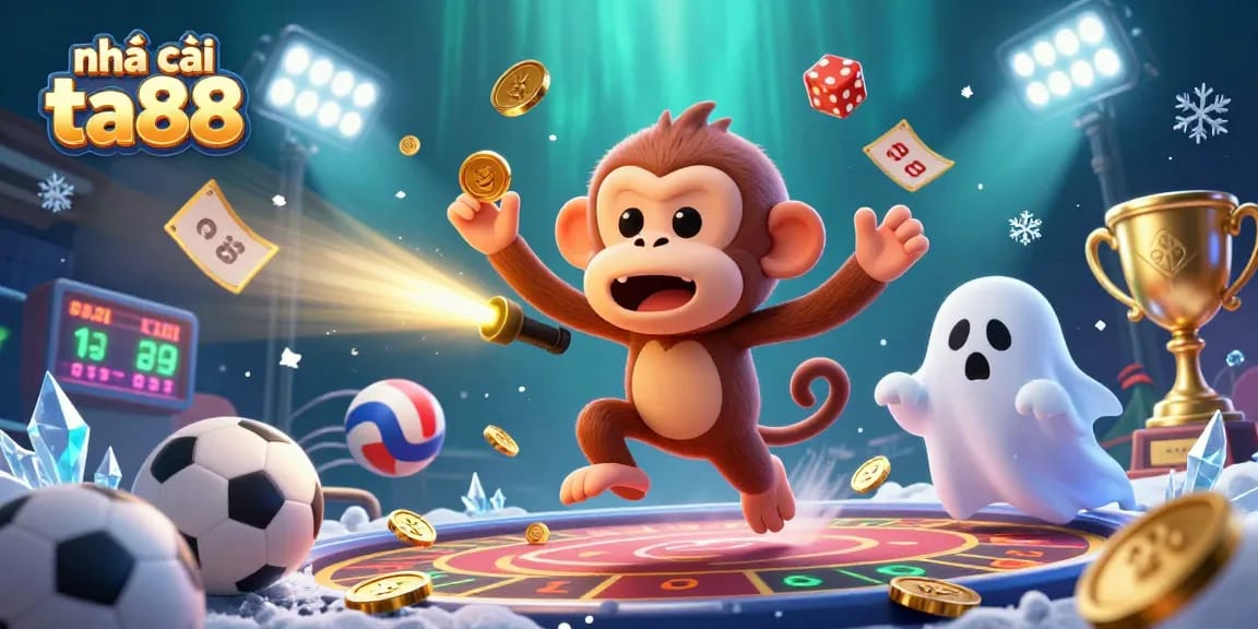 Engage in thrilling gaming at nhà cái ta88 with a lively haunted casino scene filled with sports betting excitement.