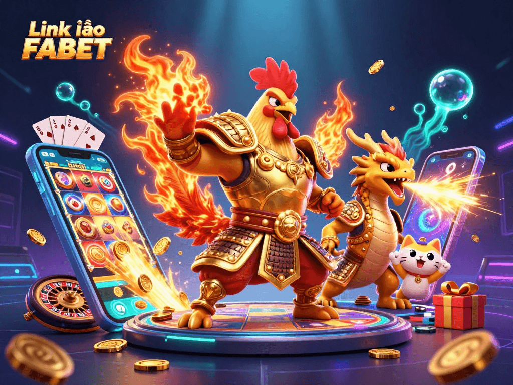 Experience thrilling moments with Link vào FABET, a dynamic illustration showcasing casino adventure elements.