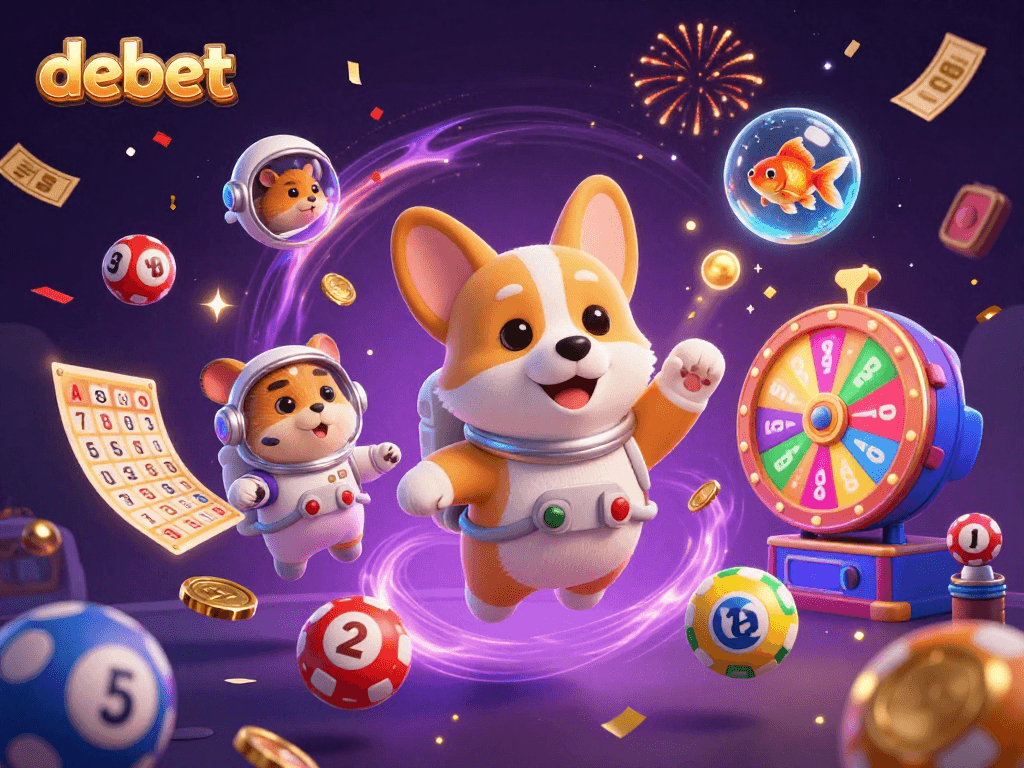Engage with debet at the interstellar casino with dynamic floating games and vibrant characters.