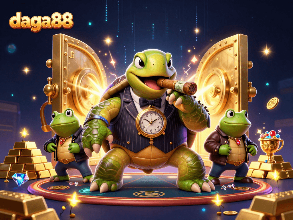 Engage in gameplay at daga88 with a vibrant casino scene featuring unique characters and elements.