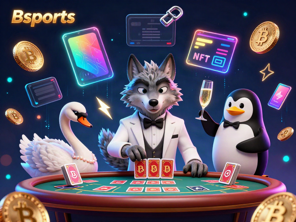 Experience Bsports thrilling casino action featuring animated characters at a baccarat table.