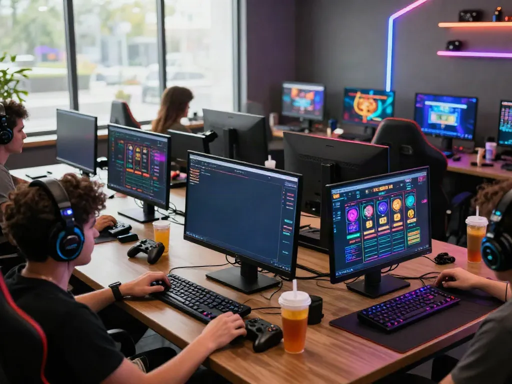 Exciting gaming scene with players using KU88 platform in a vibrant setting.