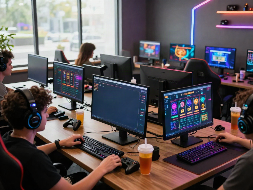 Exciting gaming scene with players using KU88 platform in a vibrant setting.