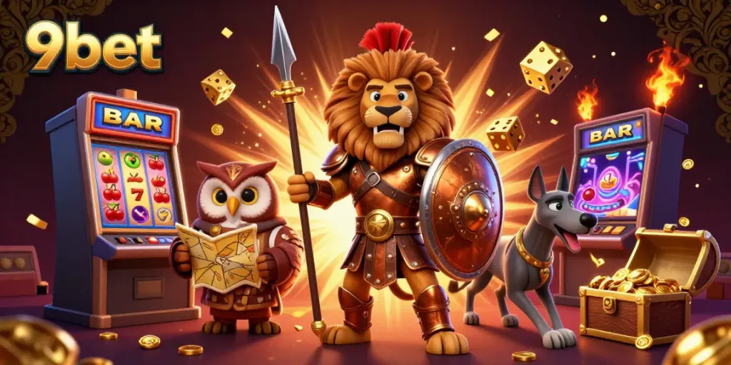 Experience thrilling gameplay at 9bet with an action-packed casino scene featuring vibrant game elements.