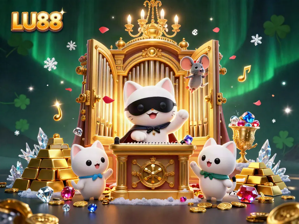 Experience the exhilarating world of LU88 with engaging games and treasures in this vibrant illustration.