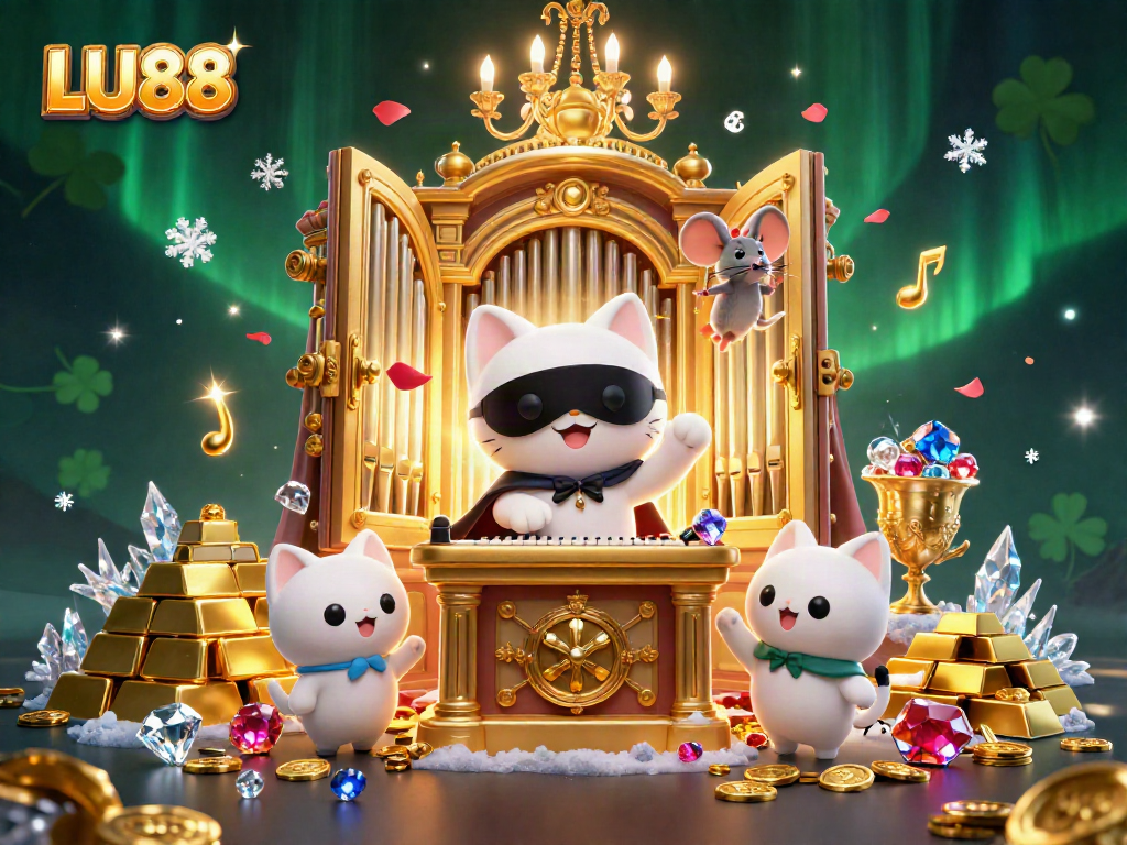 Experience the exhilarating world of LU88 with engaging games and treasures in this vibrant illustration.