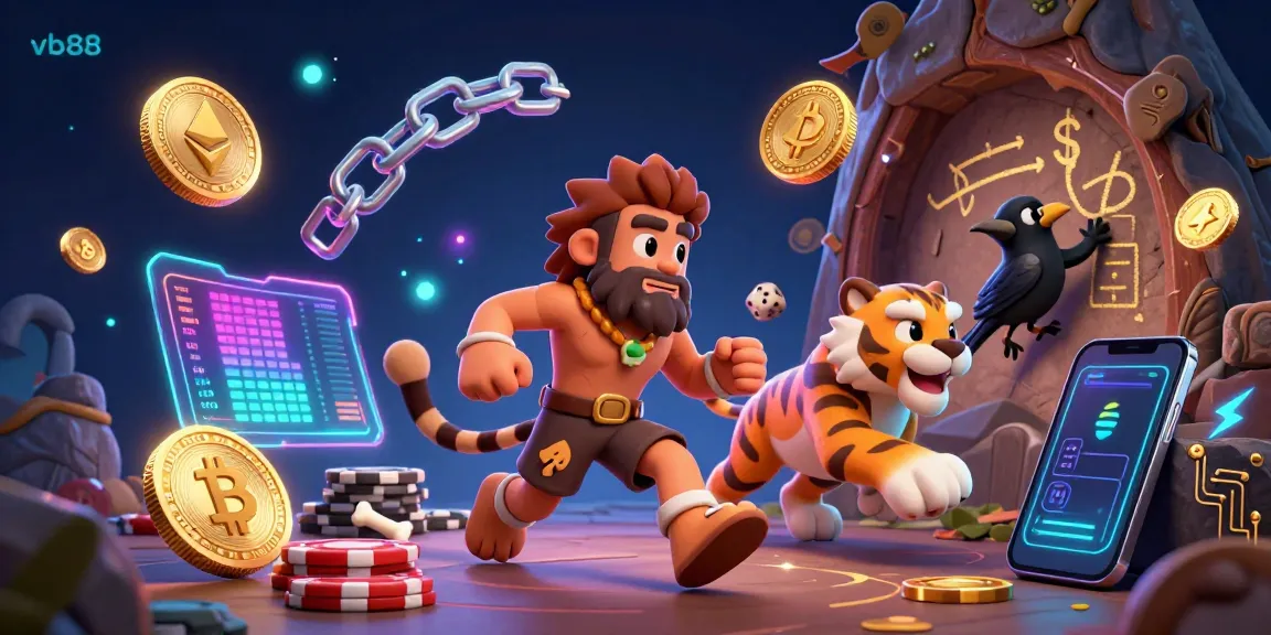 Experience thrilling wins at vb88 in a vibrant casino scene featuring engaging characters and neon crypto elements.