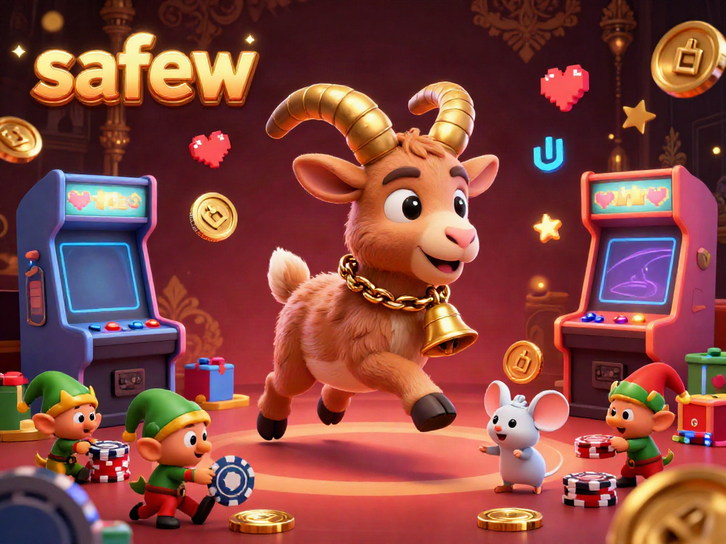 Experience the excitement of safew with casino-themed characters and vibrant gaming elements in a festive illustration.