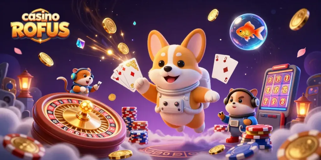 Experience thrilling gaming action at casino uden ROFUS with delightful characters and dynamic elements.