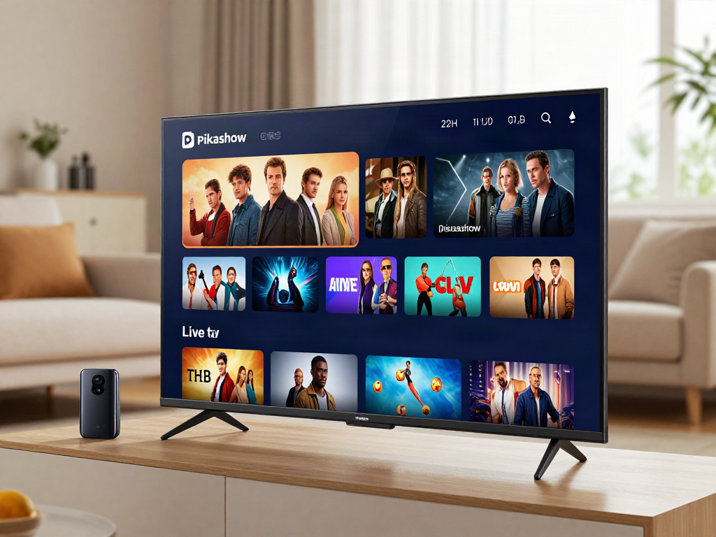 Experience the Pikashow latest version on Android, showcasing vibrant entertainment options in a cozy living space.