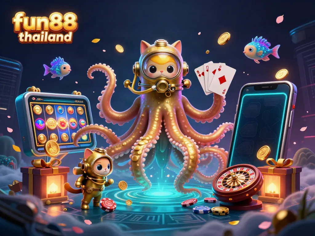 Experience fun88 thailand with an exciting underwater gambling adventure featuring a kraken and slot games.