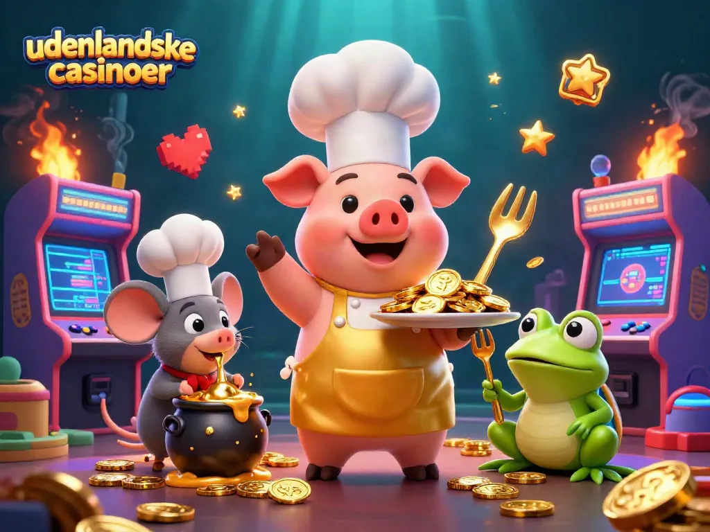 Experience the excitement of udenlandske casinoer with colorful characters and gold coins in a dynamic 3D scene.