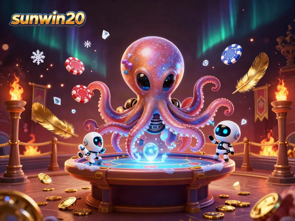 Engage with sunwin20's exciting holographic poker action featuring an alien octopus.