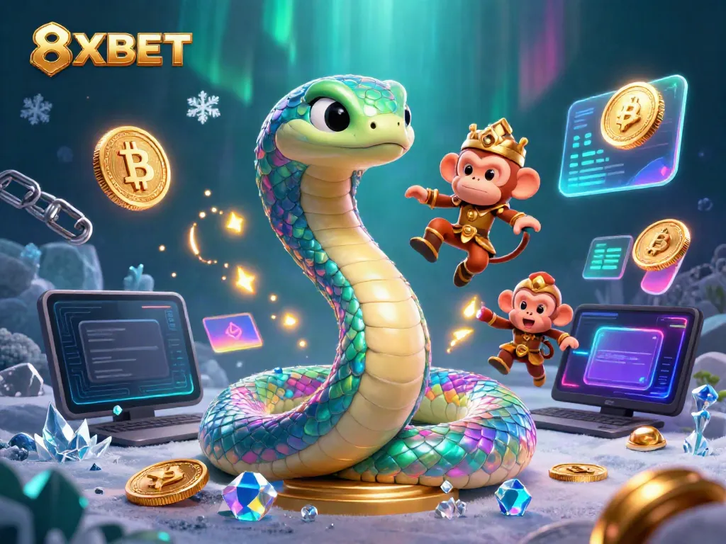 Experience thrilling gaming at 8XBET with vibrant neon coins and a magical atmosphere in this 3D casino scene.