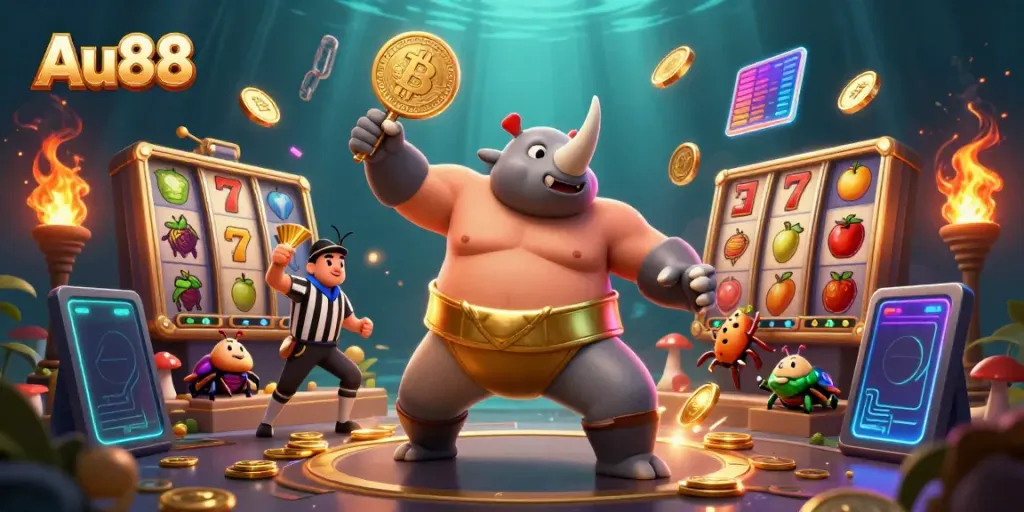 Experience thrilling gameplay in Au88 with dynamic scenes of slot jackpots and vibrant casino action.
