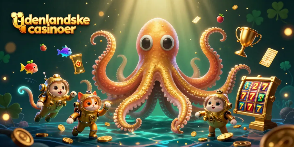 Experience the excitement of udenlandske casinoer with a dynamic 3D scene of gaming elements and characters.