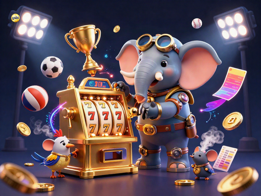 Experience thrilling gameplay at go88 while the steampunk elephant operates a dynamic slot machine.