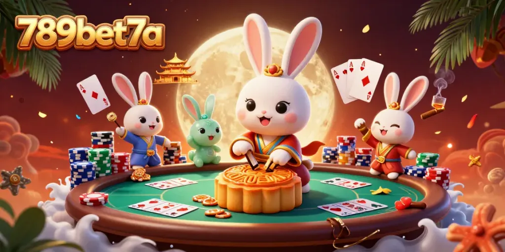 Experience thrilling poker action with 789bet7a's captivating moon-themed illustration.