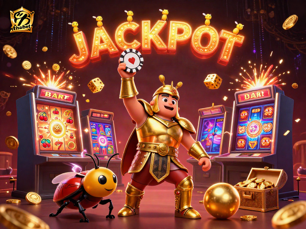 Experience thrilling jackpots with thabet in this vibrant 3D casino illustration.