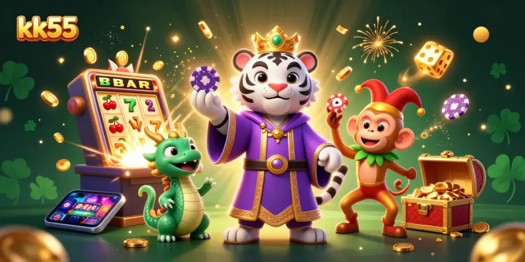 Engage with thrilling casino adventures at kk55, featuring vibrant 3D characters and dynamic game elements.