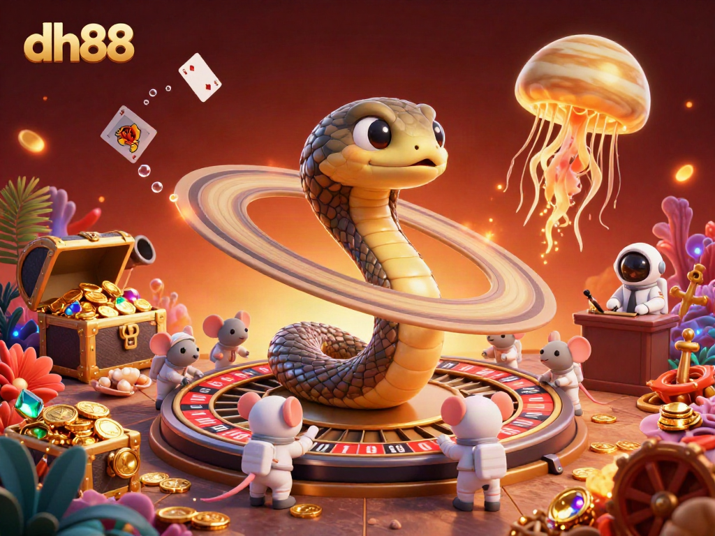 Experience cosmic casino excitement with dh88 as astronaut mice bet on a roulette ring around Saturn.