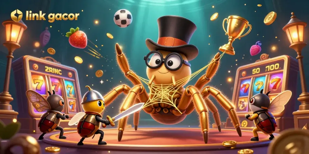 Experience thrilling wins with 'link gacor', showcasing golden symbols and vibrant casino action.