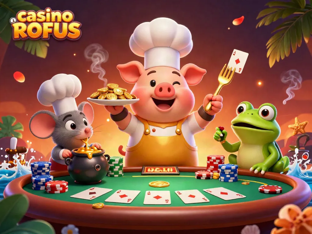 Engage in thrilling gameplay at casino uden ROFUS with cartoon characters showcasing poker excitement.