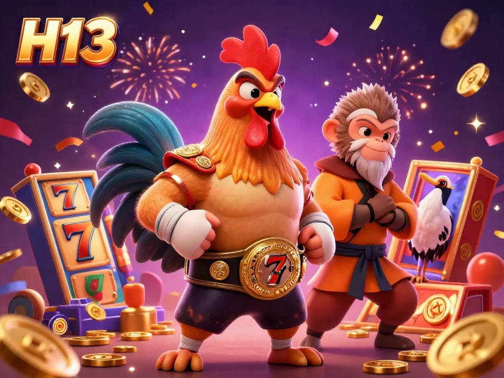Experience the excitement of H13 with our 3D illustration featuring engaging characters and vibrant casino elements.